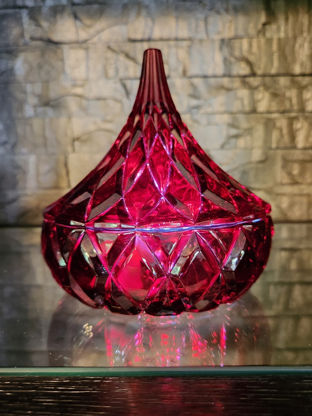 Shannon by Godinger Ruby Red Diamond Cut Hershey's Kiss Candy Dish